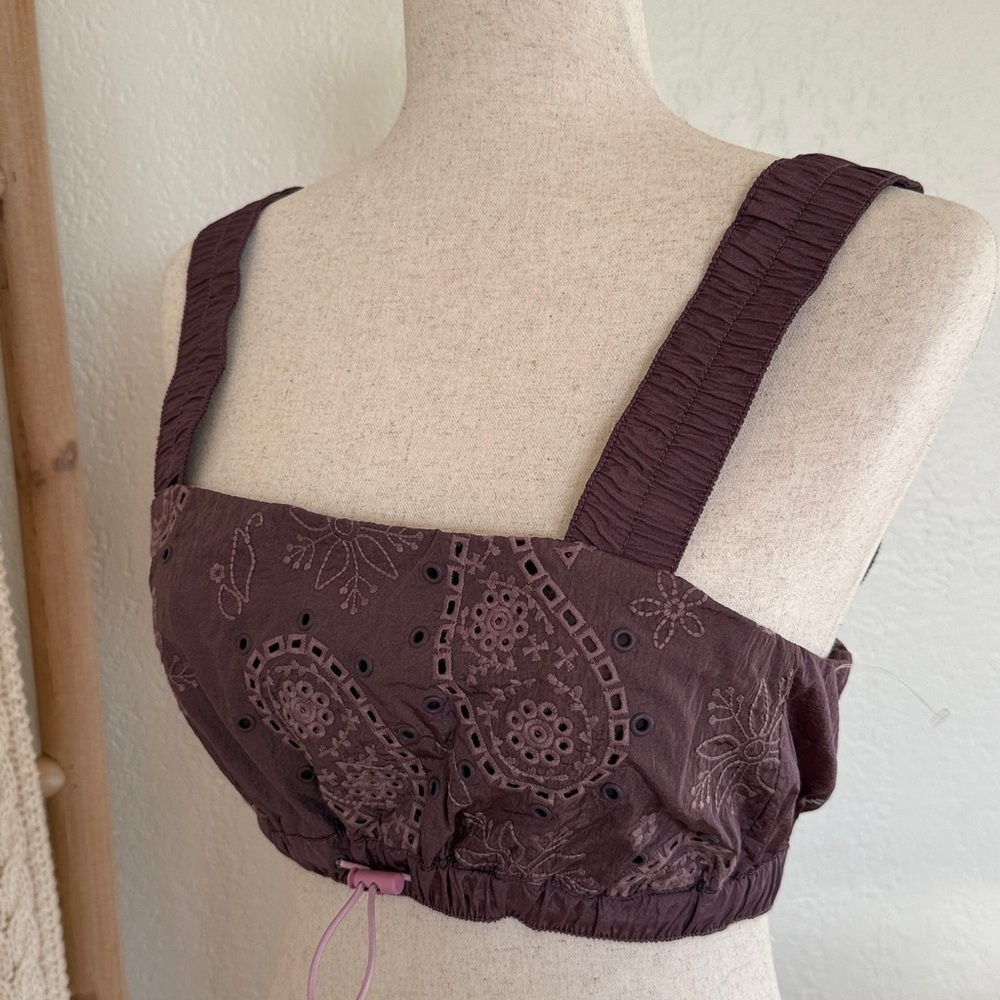 NWOT Free People Nylon Eyelet Embroidered Lilac Purple Athletic Sports Bra - Picture 2 of 8